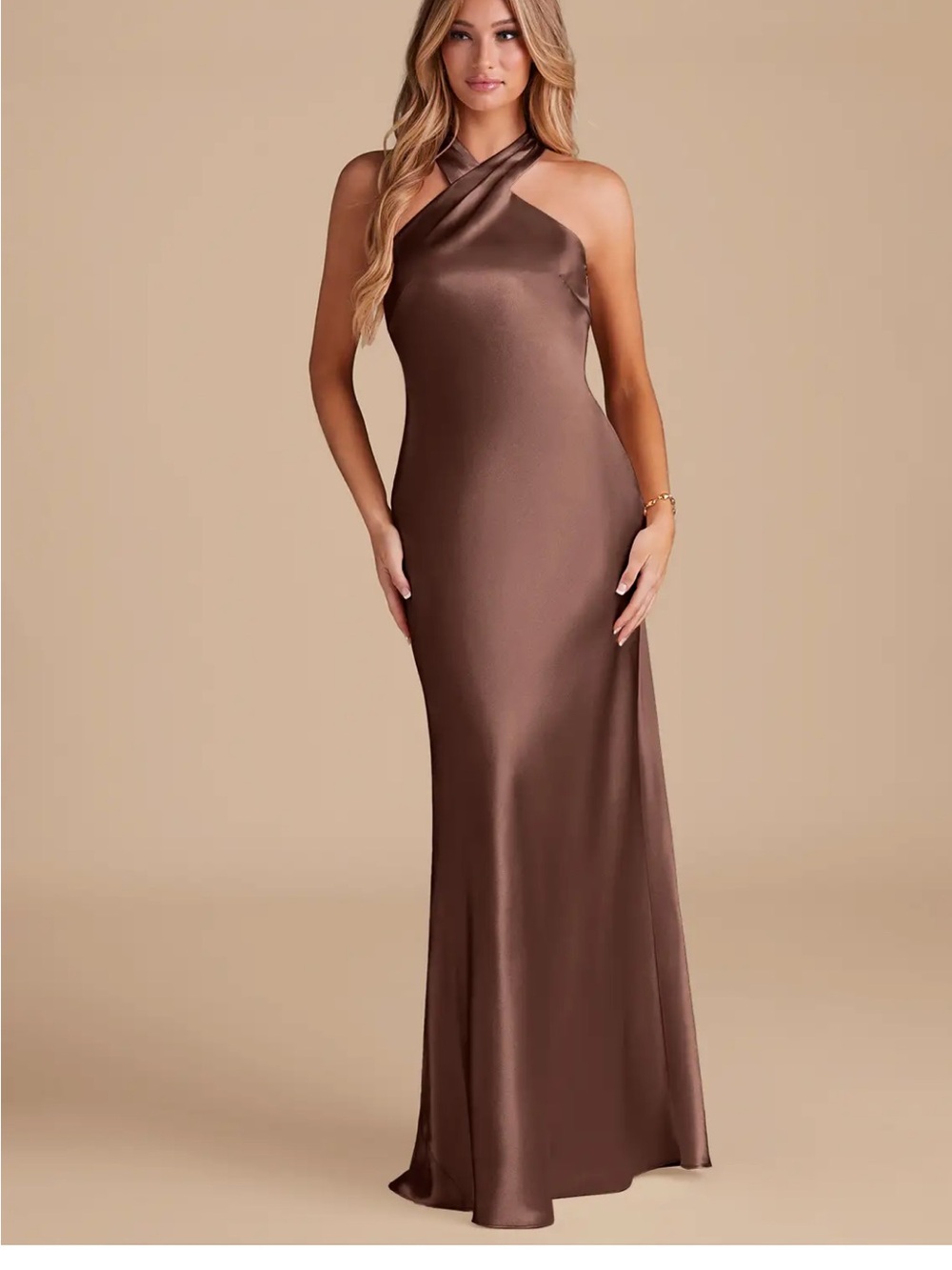 Azazie Halter Metallic Satin Bridesmaid Dress - Espresso